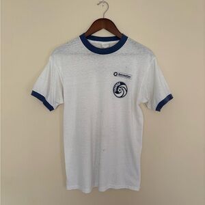 New York Cosmos 1980s Vintage White Men's T-Shirt Metropolitan Insurance
